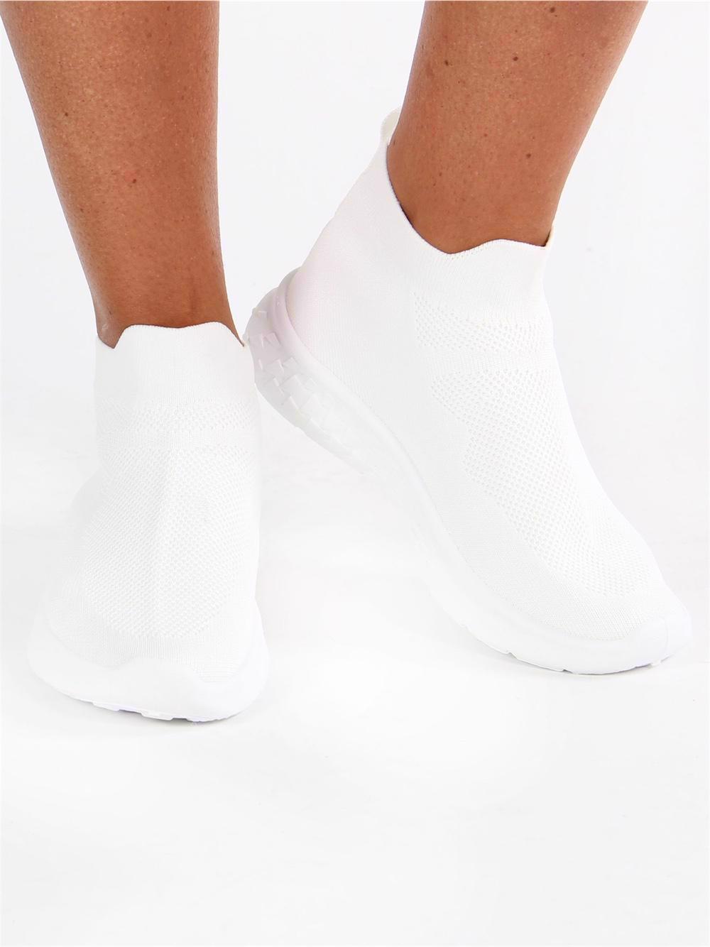 Rini - Beige sock sneakers med vit sula